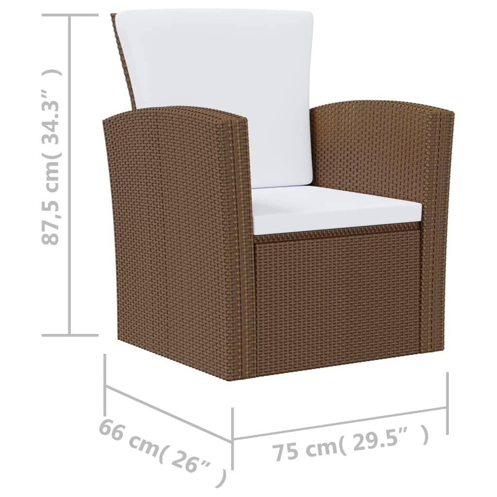 vidaXL Patio Sofa Set 8 Piece Poly Rattan Sectional Lounge - Brown, Cream White Cushions, Includes Tables, Sofas, and Chairs