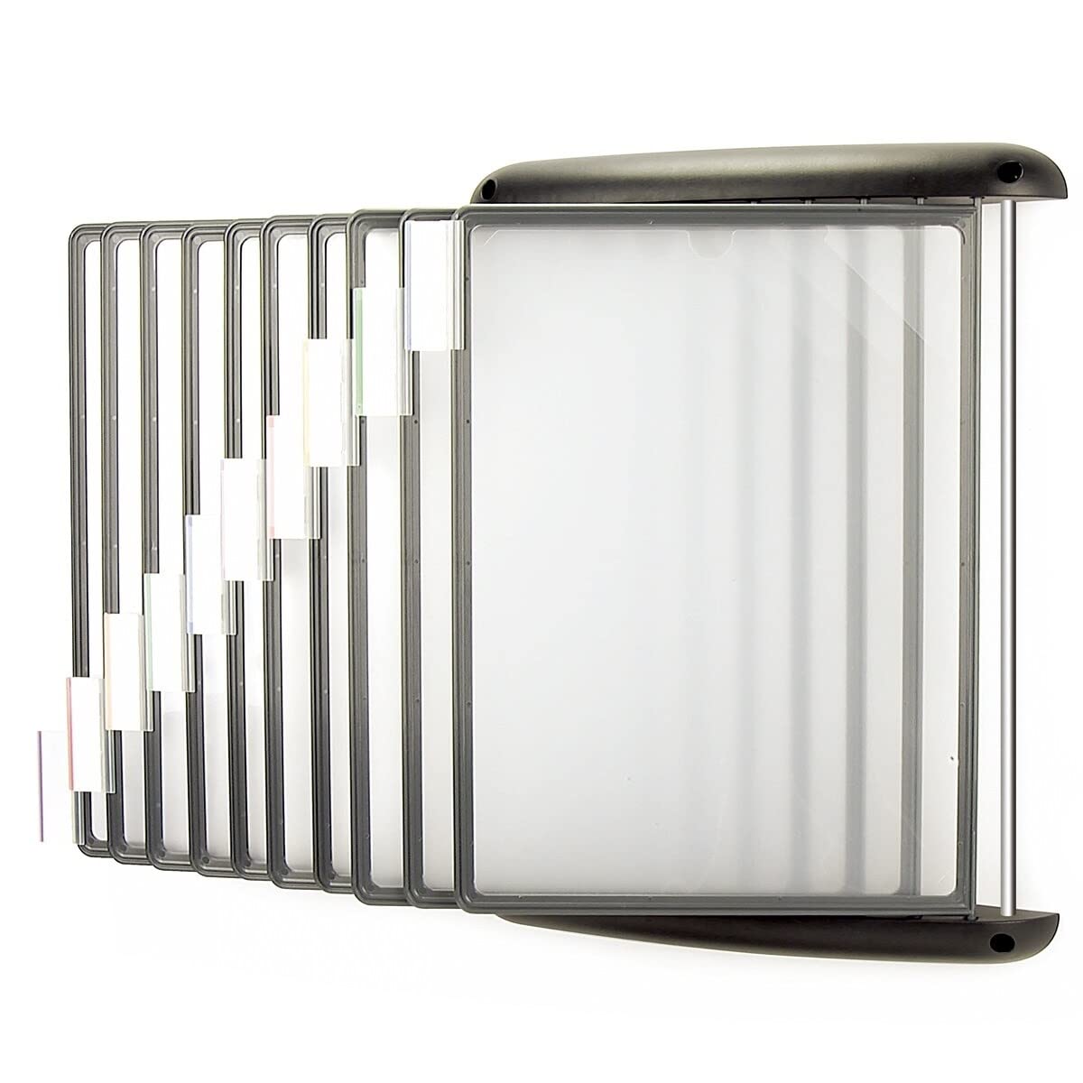 Aidata FDS022L E-Z Wall Mount Reference Organizer, Black, Can display 20 pages of reference sheets, Pockets swivel independently