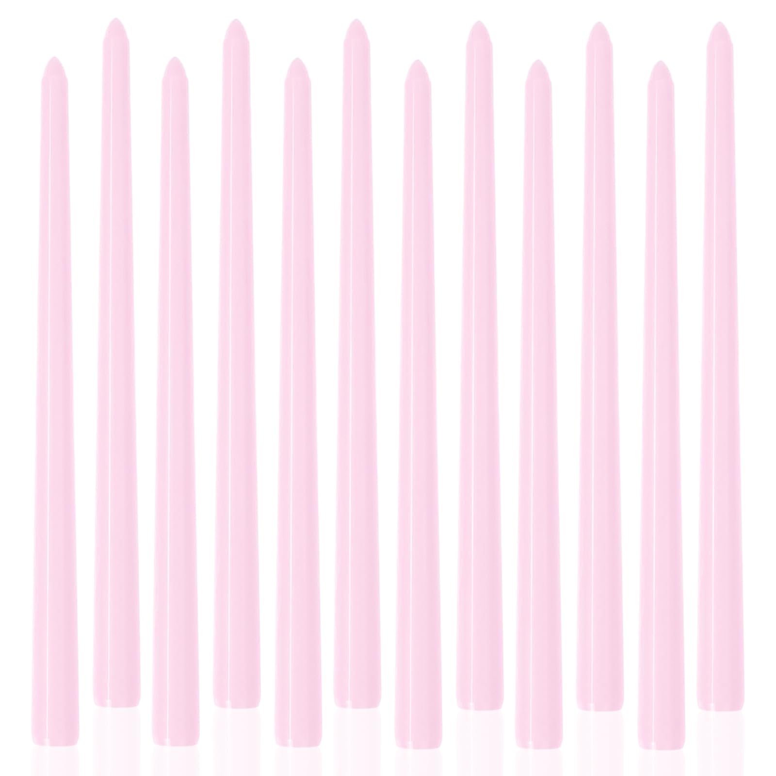 LPUSA Light Pink Tall Taper Candles 12 inch Unscented Smokeless Long Tall Tapered Candle for Candlesticks Sticks Wedding Advent 