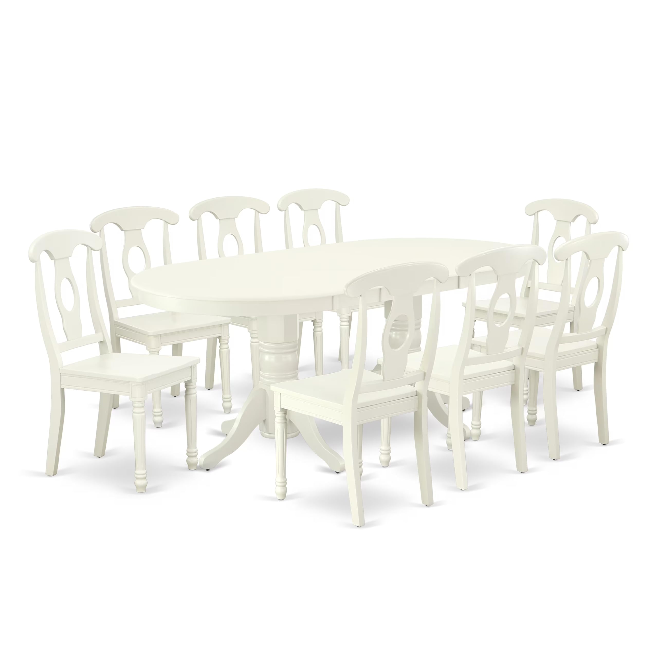 East West Furniture Vake9-Lwh-W 9 Piece Dining Set Includes An Oval Dining Table With Butterfly Leaf And 8 Kitchen Chairs, 40X76 Inch, Linen White