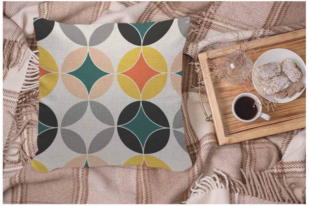 Wondertify Pillow Cover Modern Mid Century Circles Repeat Pattern - Soft Linen Pillow Case For Decorative Bedroom/Livingroom/Sofa/Farm House,Couch Pillow Cushion Covers 18X18 Inch 45X45 Cm
