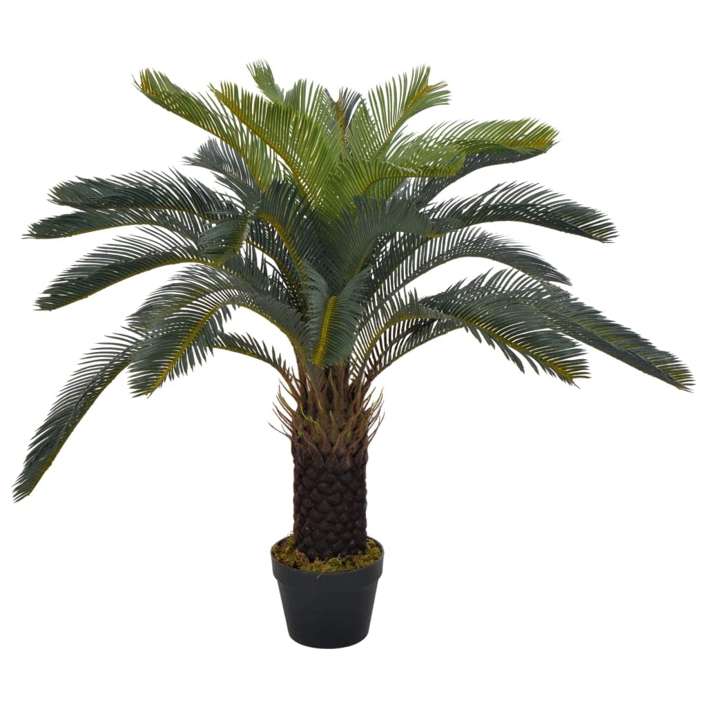 vidaXL Artificial Cycas Palm with Pot - Lifelike, Low-Maintenance Indoor Tropical Plant, 35.4&quot; Height with 25 Leaves - Perfect Indoor Green Accessory for Home or Office