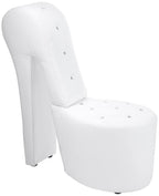 Best Master Furniture High Heel Faux Leather Shoe Chair With Crystal Studs, White