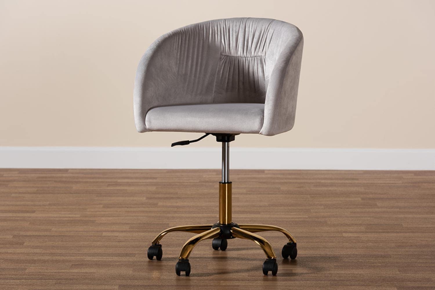 Baxton Studio Ravenna Grey Velvet Fabric and Gold Metal Swivel Office Chair