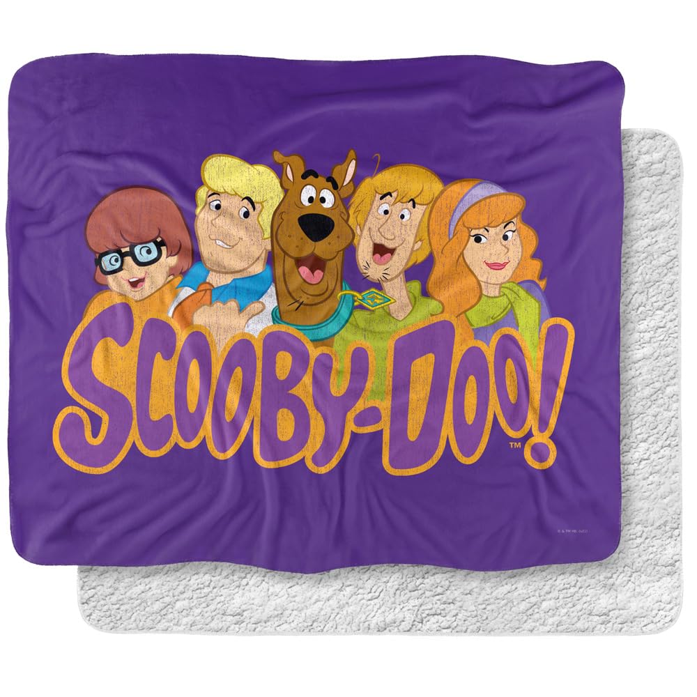 Scooby-Doo Blanket, 50'X60', Scooby Gang Faces Silky Touch Sherpa Back Super Soft Throw Blanket