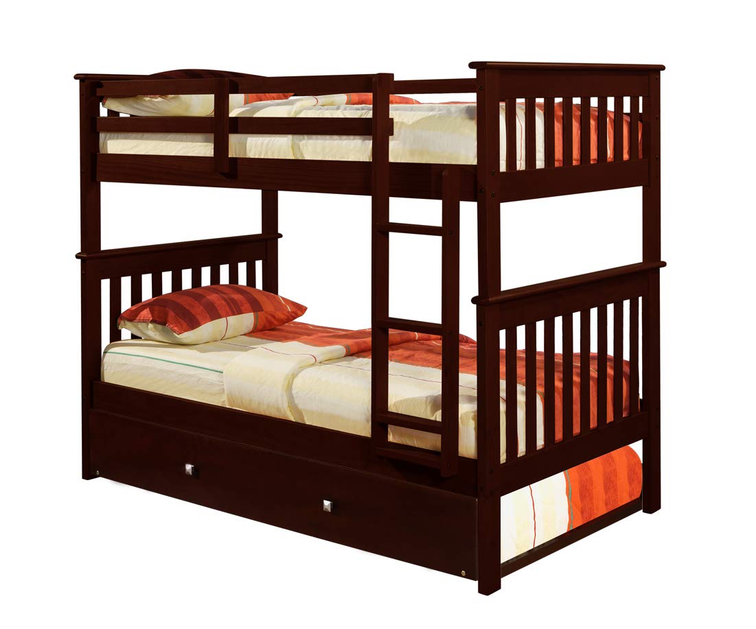 Donco Twin/Twin Dark Cappuccino Mission Bunk Bed With Twin Trundle