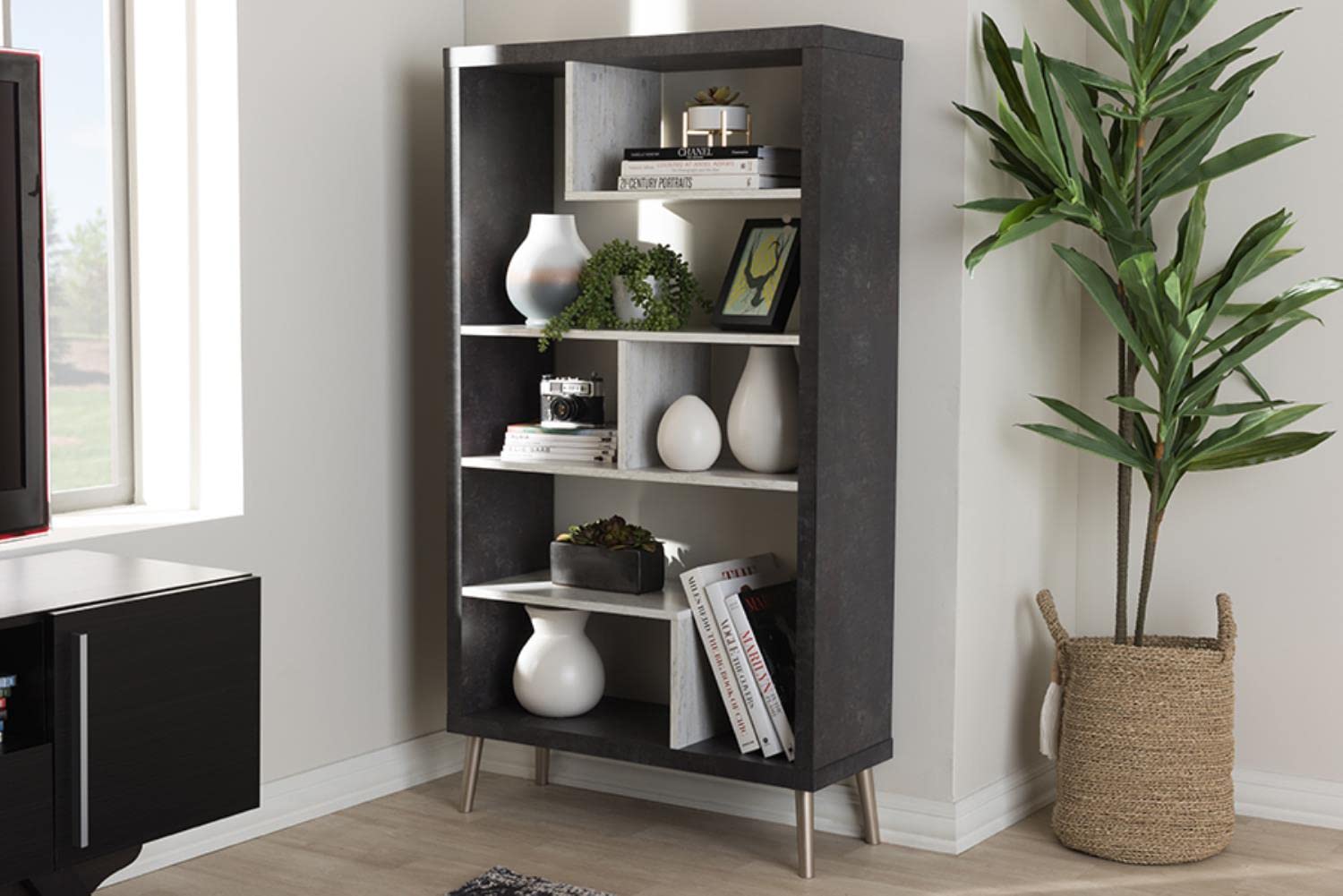 Baxton Studio Atlantic Bookcase In Brown And Gray