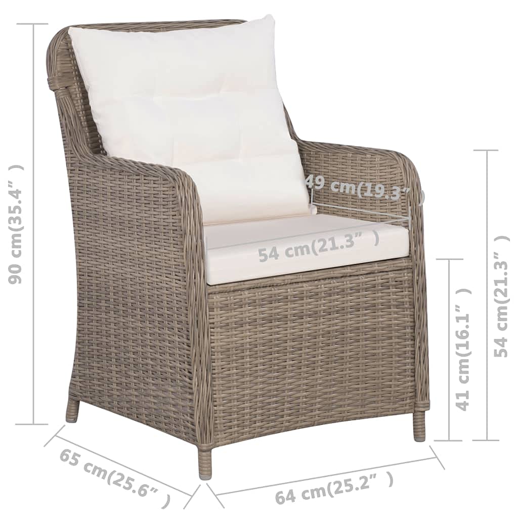 vidaXL 9-Piece Outdoor Patio Dining Set - Poly Rattan Garden Furniture Set - Robust Steel Frame - Comfortable Cushioning - Weatherproof & Waterproof - Brown and Cream White.