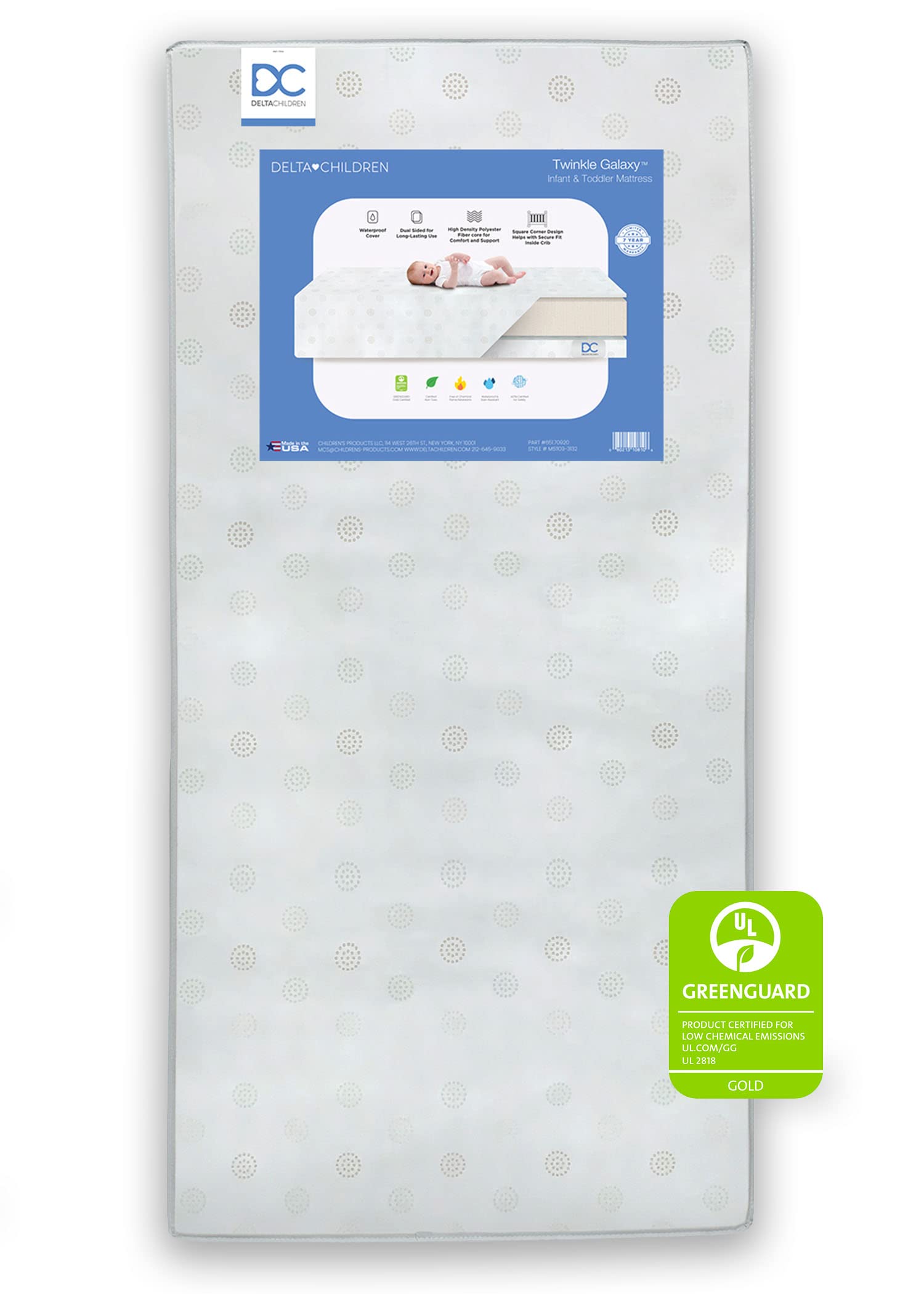 Delta Children Twinkle Galaxy Dual Sided Crib And Toddler Mattress - Premium Sustainably Sourced Fiber Core - Waterproof - Green
