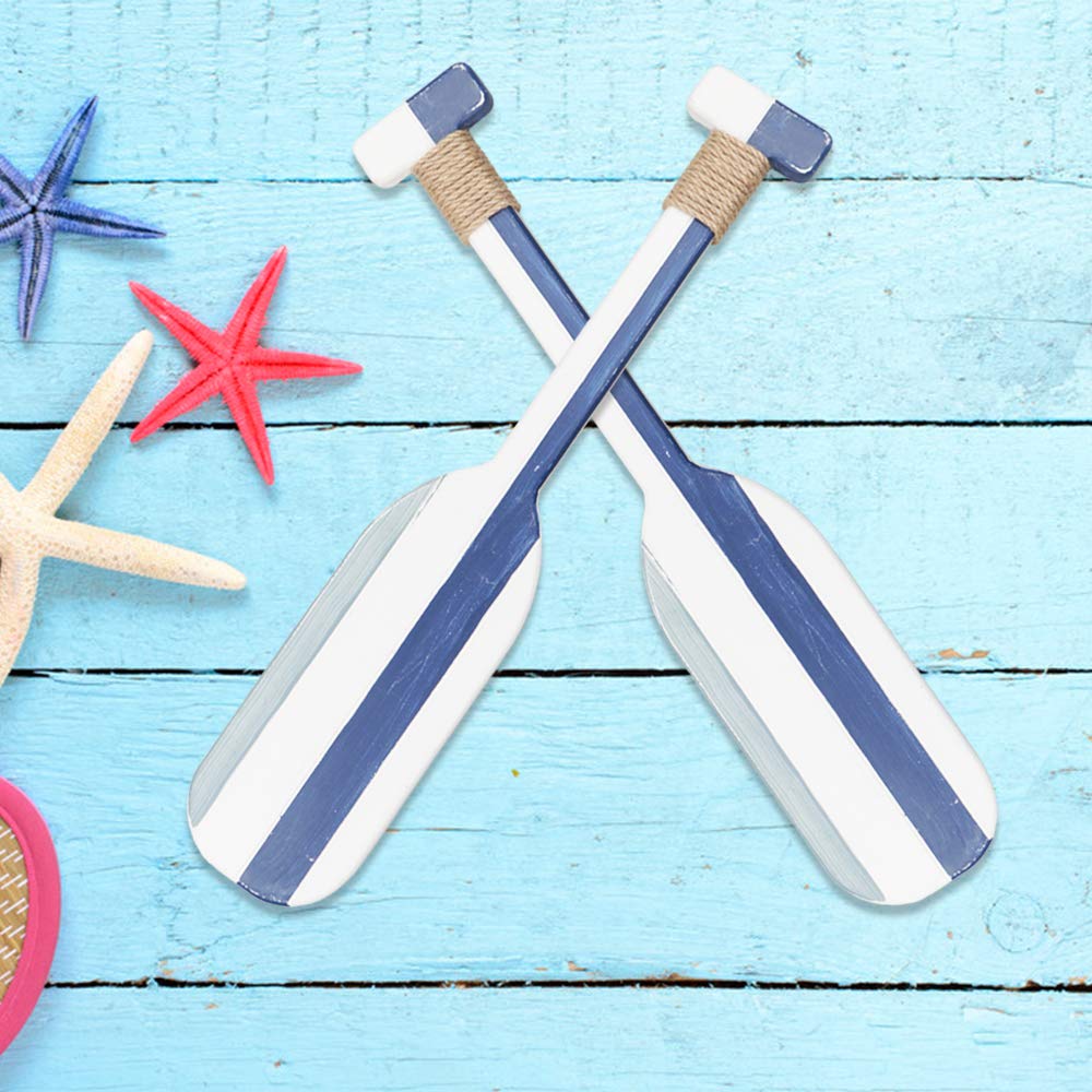 2 Pack 19.7 Inch Nautical Wooden Double Oar Decor With Rope Nautical Oar Paddles Wall Decor Door Hanging Ornament Beach Theme Ho