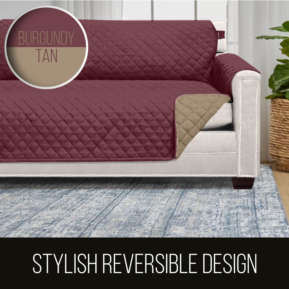 Sofa Shield Patented Sectional Slip Cover, Large Cushion Protector, Reversible Stain And Dog Tear Resistant Slipcover, Quilted Microfiber 30X30” Seat, Washable Covers For Dogs Pets Kids, Burgundy Tan
