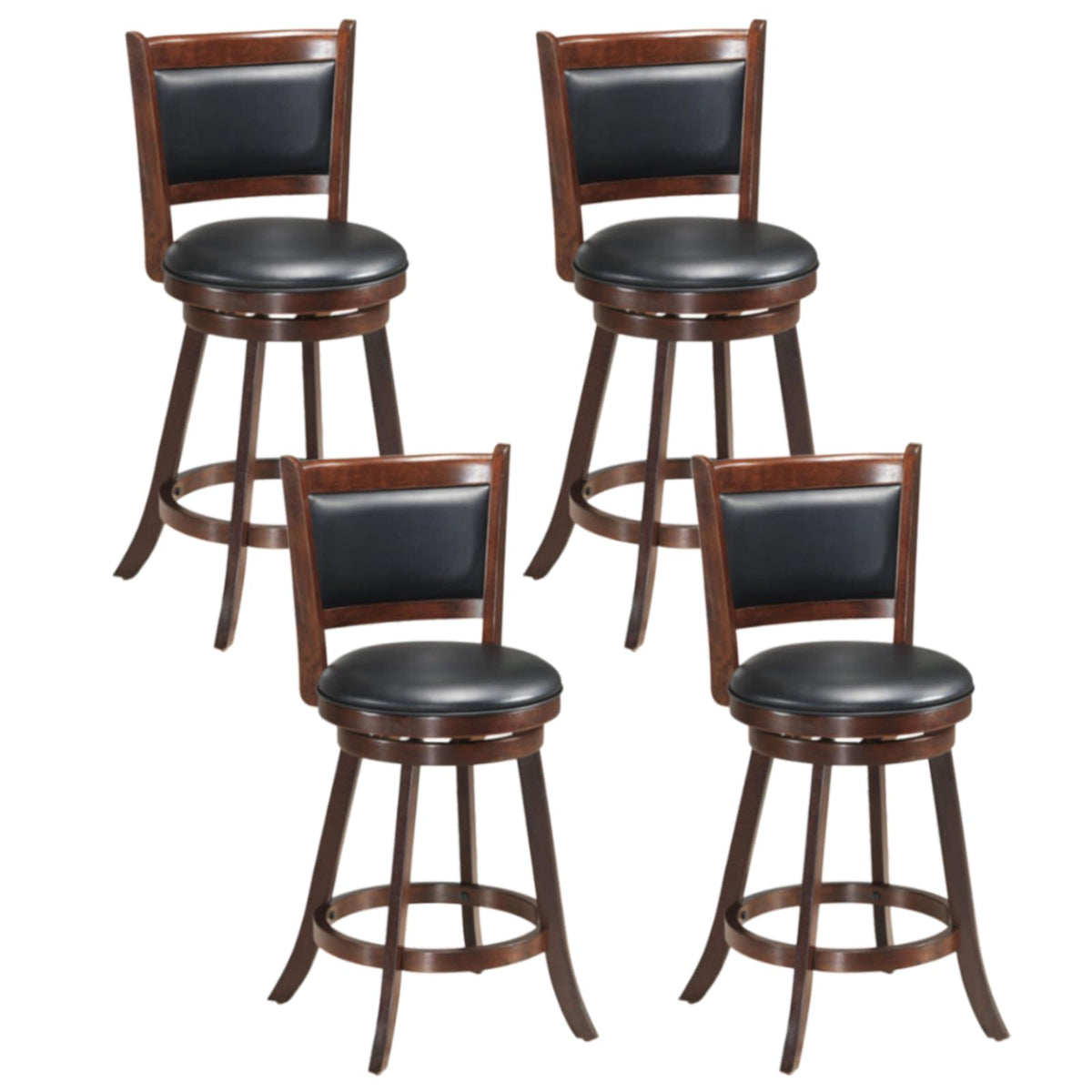 Ergomaster Bar Stools Set Of 4, 24” Counter Height Stools For Kitchen Island, Rubber Wood, Swivel Barstools With Backs For Pub, Bar, Restaurant, Brown & Black