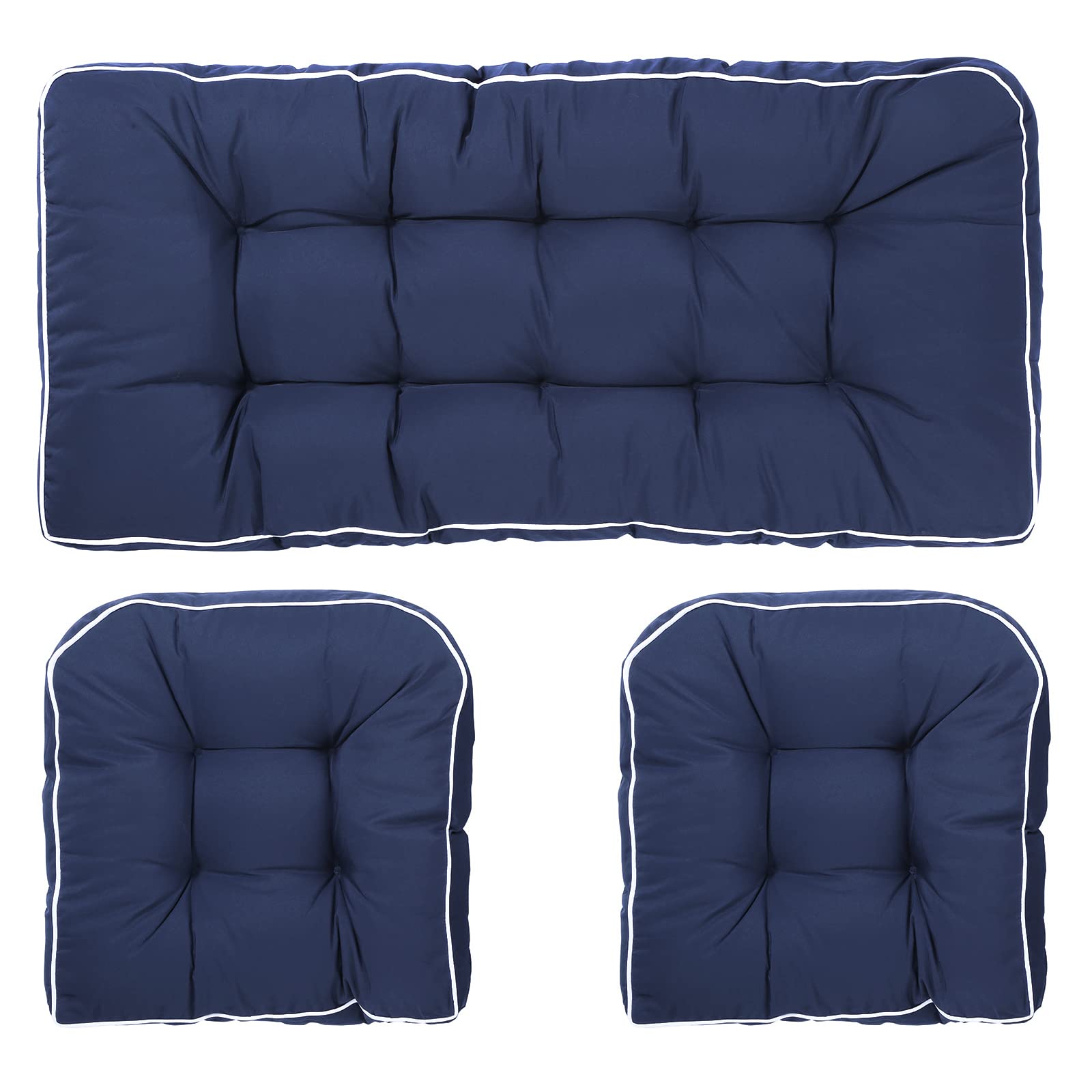Blytieor Outdoor 3 Piece Settee Cushion Set, Patio Wicker Cushions 1 Loveseat Cushion & 2 U-Shape Cushion