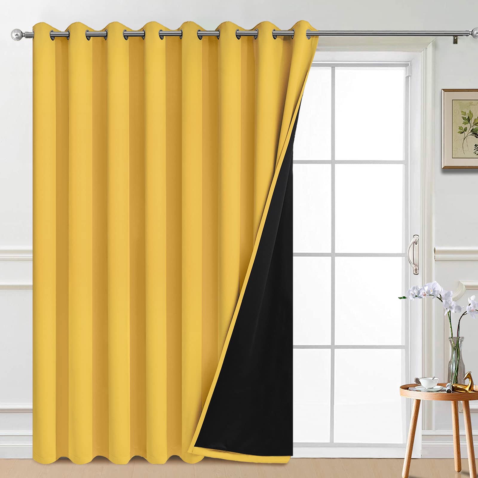 Yakamok 100% Blackout Thermal Insulated Curtains, Noise Reducing Barrier Panel For Sliding Glass Door, 2 Thick Layers Heat Full