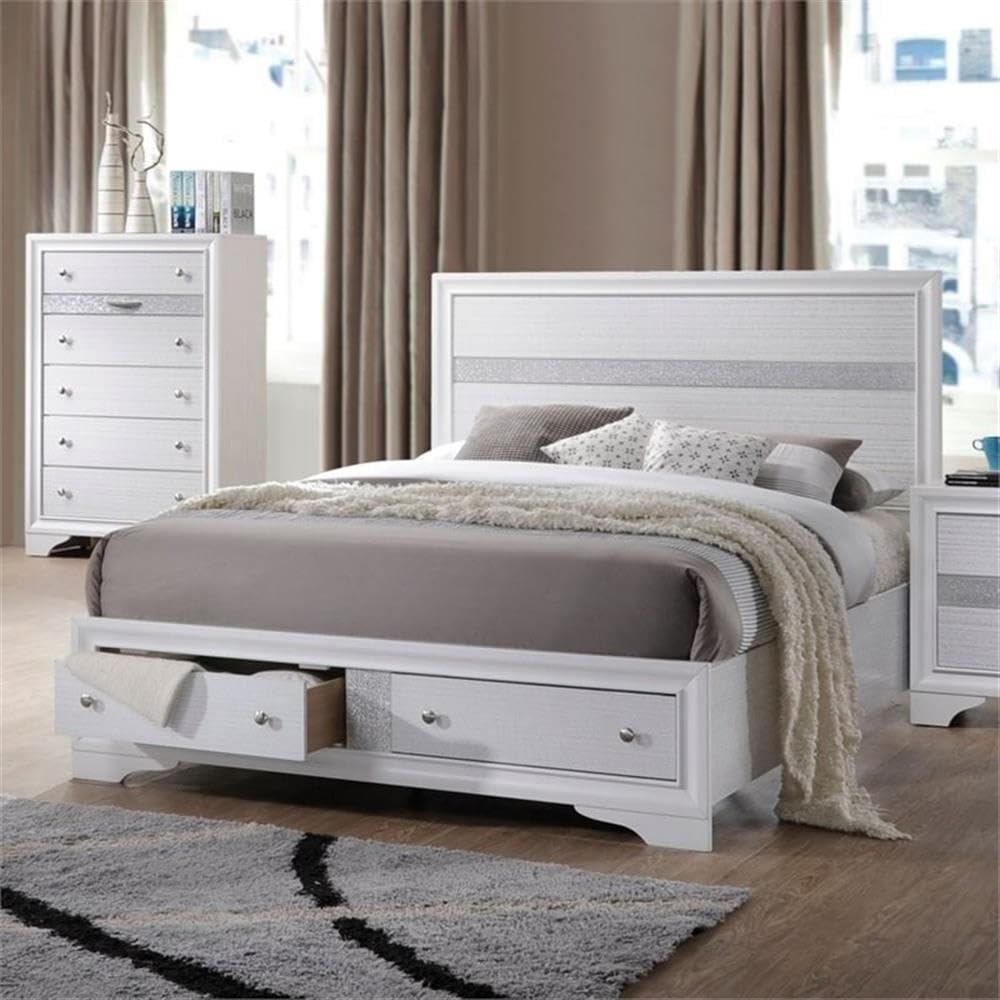 Acme Naima Eastern King Wooden Bed with Storage in White