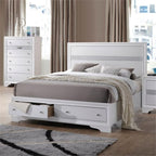 Acme Naima Eastern King Wooden Bed with Storage in White