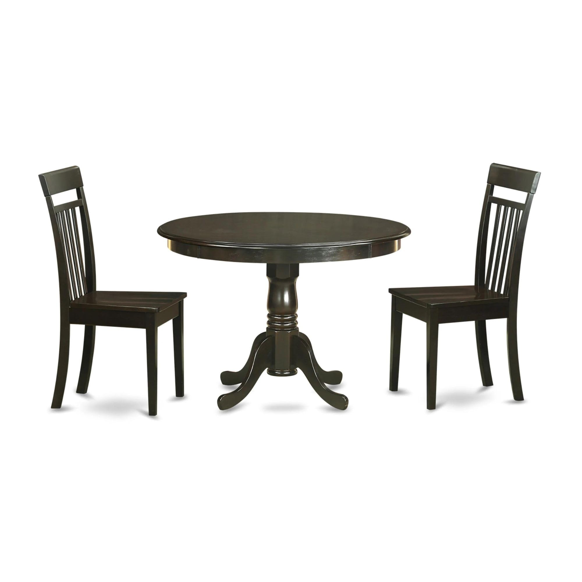 East West Furniture HLCA3-CAP-W 3 Piece Dining Set Contains a Round Dining Room Table with Pedestal and 2 Kitchen Chairs, 42x42 Inch, Cappuccino