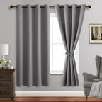 Jiuzhen Light Grey Blackout Curtains With Tiebacks Thermal Insulated, Light Blocking Noise Reducing Grommet Curtains For Bedroom And Living Room, Set Of 2 Window Curtain Panels, 60 X 63 Inch Length