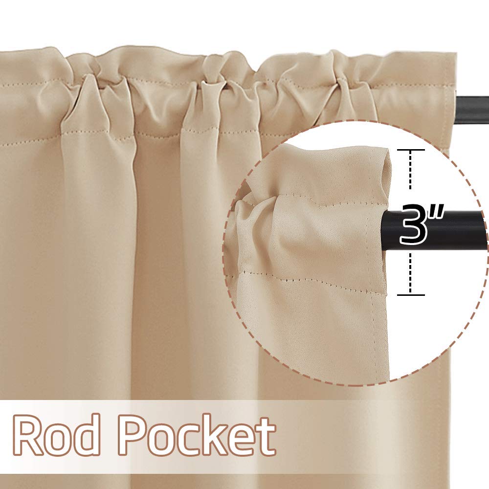 Nicetown Farmhouse Valances For Kitchen/Bathroom/Living Room Blackout Privacy Adjustblae Rod Pocket Short Winow Curtains For Cafe/Loft/Office, 1 Pair, 42' X 18' 1.6' Header, Biscotti Beige