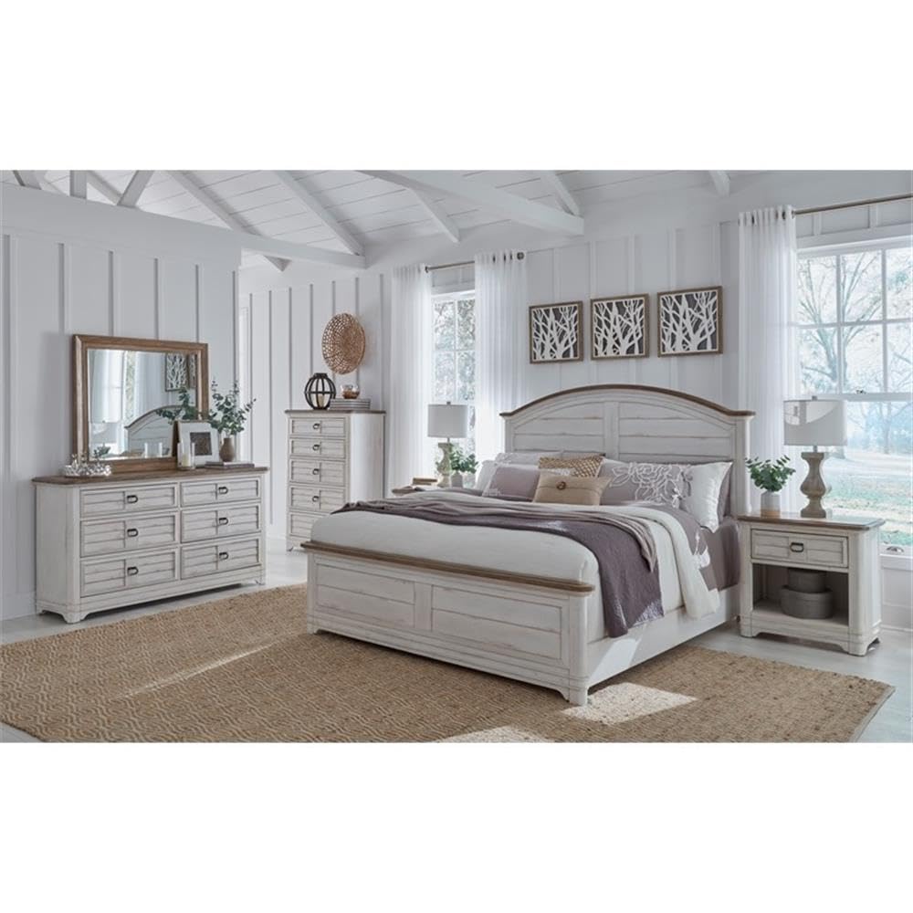 American Woodcrafters Meadowbrook White-Washed Wood Farmhouse Style Storage Nightstand