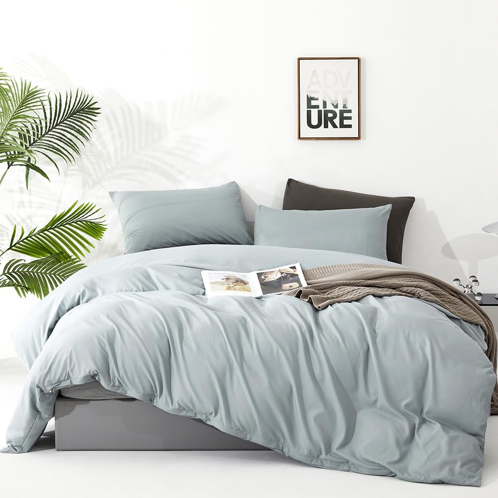Clothknow Blue Comforter Set California King 3Pcs Light Blue Bedding Comforter Sets Haze Blue Comforter Soft Dusty Blue Comforte
