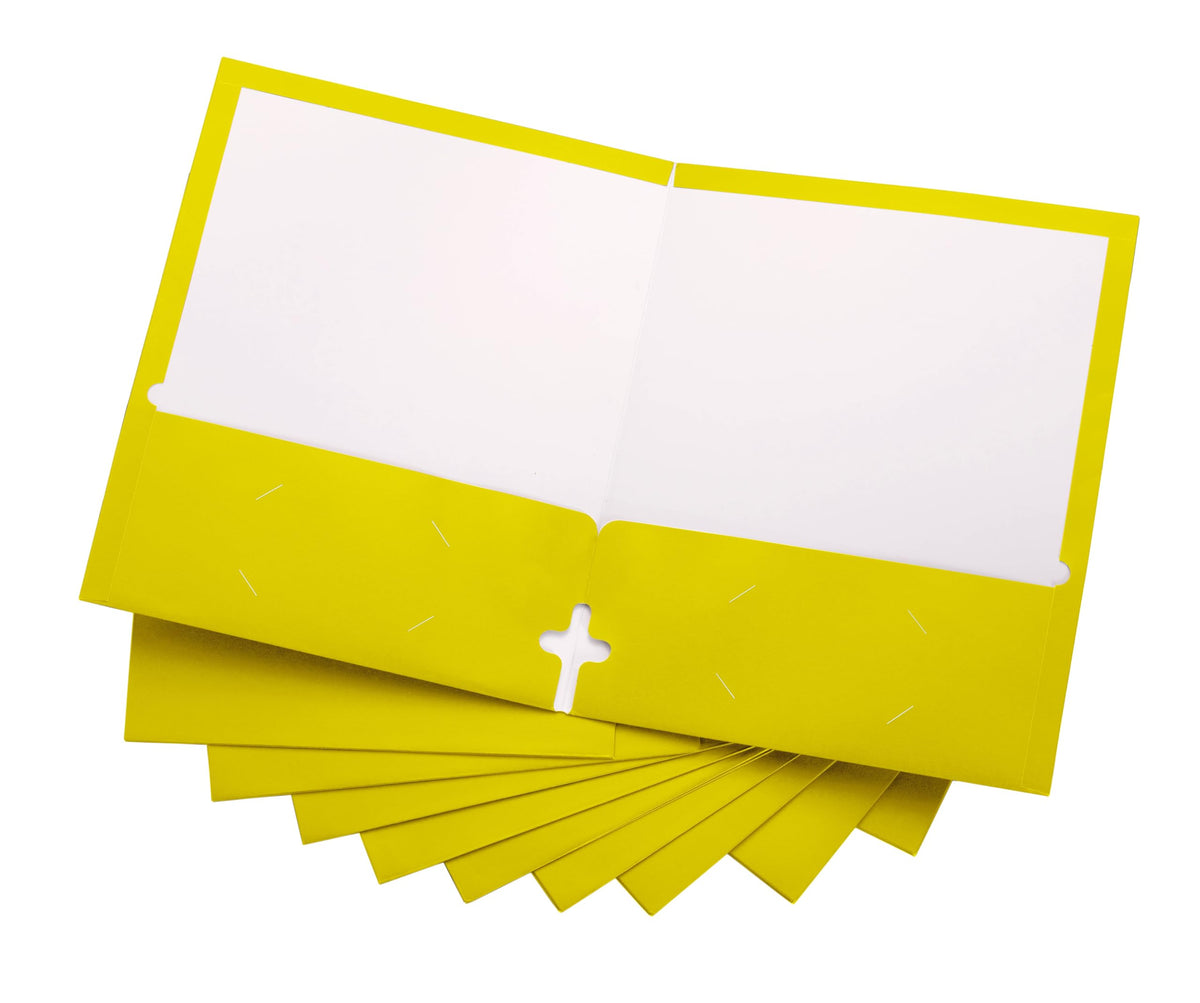 10 Pack Two Pocket Folders, Yellow, Strong Thick Paper Folders, For Letter Size, By Activityya,