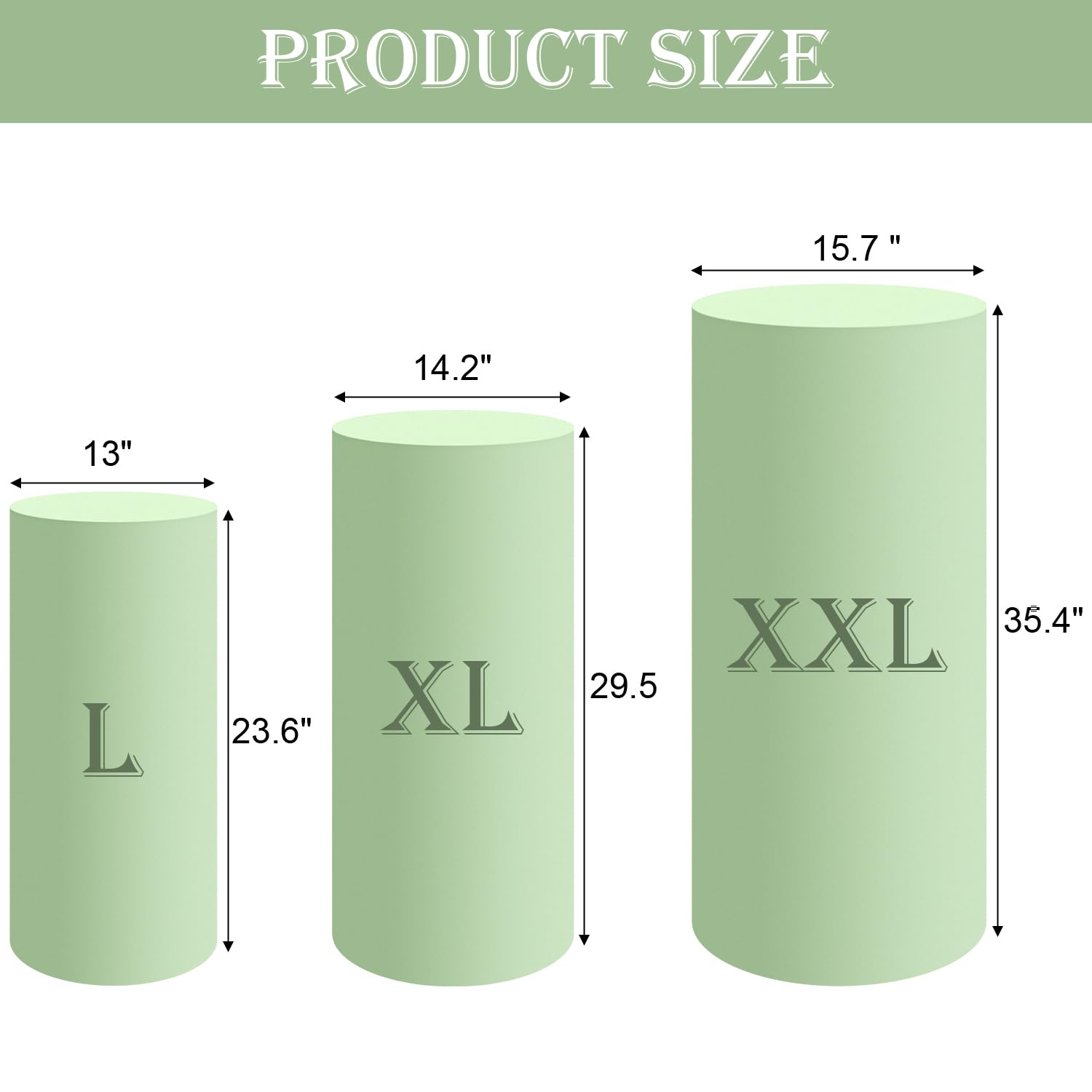 Saitimade Set Of 3 - Sage Green Cylinder Pedestal Stand Covers, Flexible Cylinder Stand Covers For Party, Wedding Or Birthday Ev