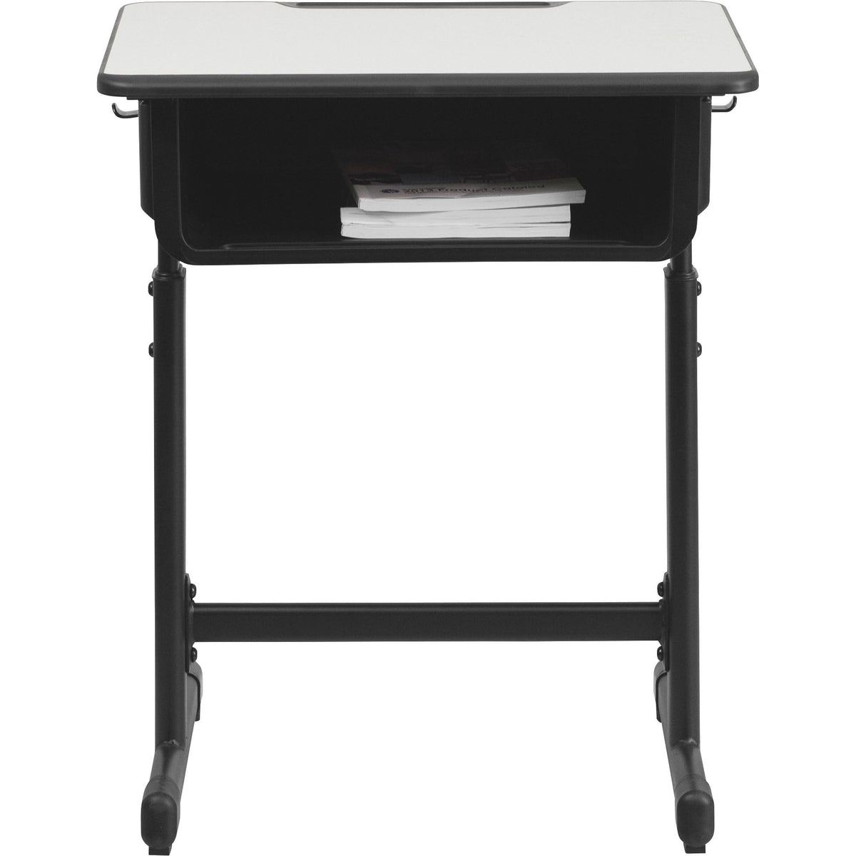 Flash Furniture Billie Open Front Student Desk for Classrooms or Remote Learning, Height Adjustable School Desk with Book Box and Bag Hooks, Black/Gray