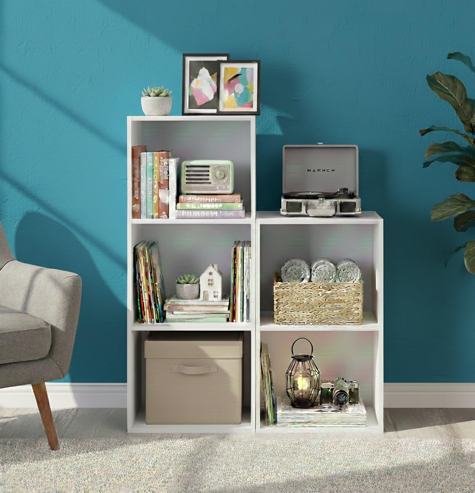 Ankit Crafts Wooden Storage Unit Cube Strong Bookcase Shelving Home Office White, 3 * 2 Tier