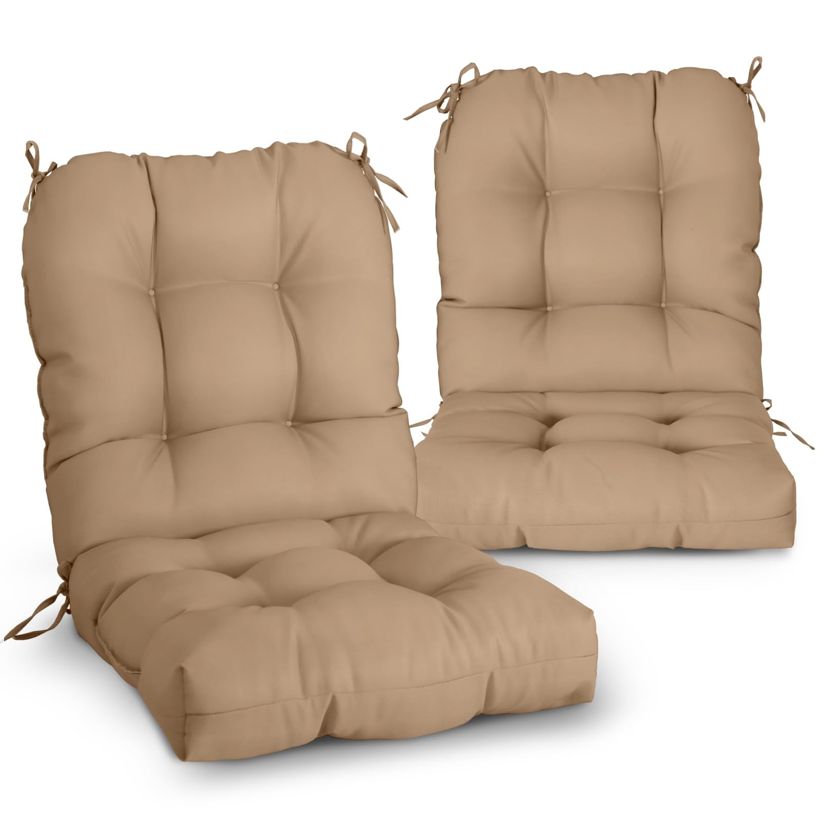 Eagle Peak Tufted Outdoor/Indoor Seat/Back Chair Cushions, Set Of 2, 42' X 21', Khaki
