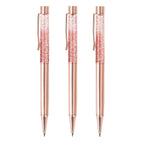 Zztx 3 Pcs Rose Gold Ballpoint Pens Metal Pen Bling Dynamic Liquid Sand Pen Pretty Pens With Refills Black Ink Office Supplies G