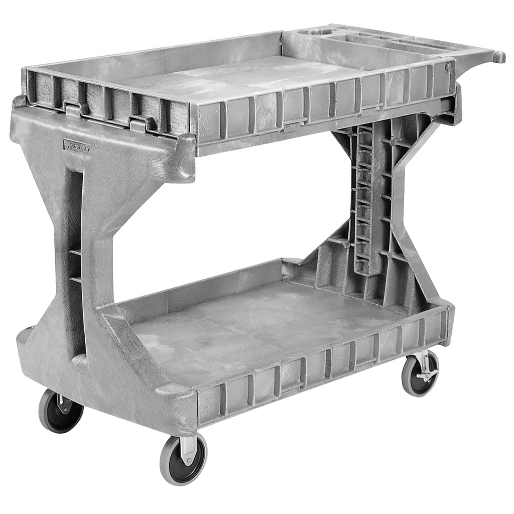 Akro-Mils 30936 ProCart 400 Pound Capacity Heavy Duty 2 Tier Rolling Service Utility Cart with Wheels and Hinged Side Gates, 46-Inch x 24-Inch x 35-Inch, Gray