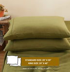 Simple&Opulence 100% Belgian Linen Pillowcase Embroidered-Set Of 2, Queen(Standard) Size(20''X30''), Stone Washed Solid Color-Soft And Durable, Olive Green