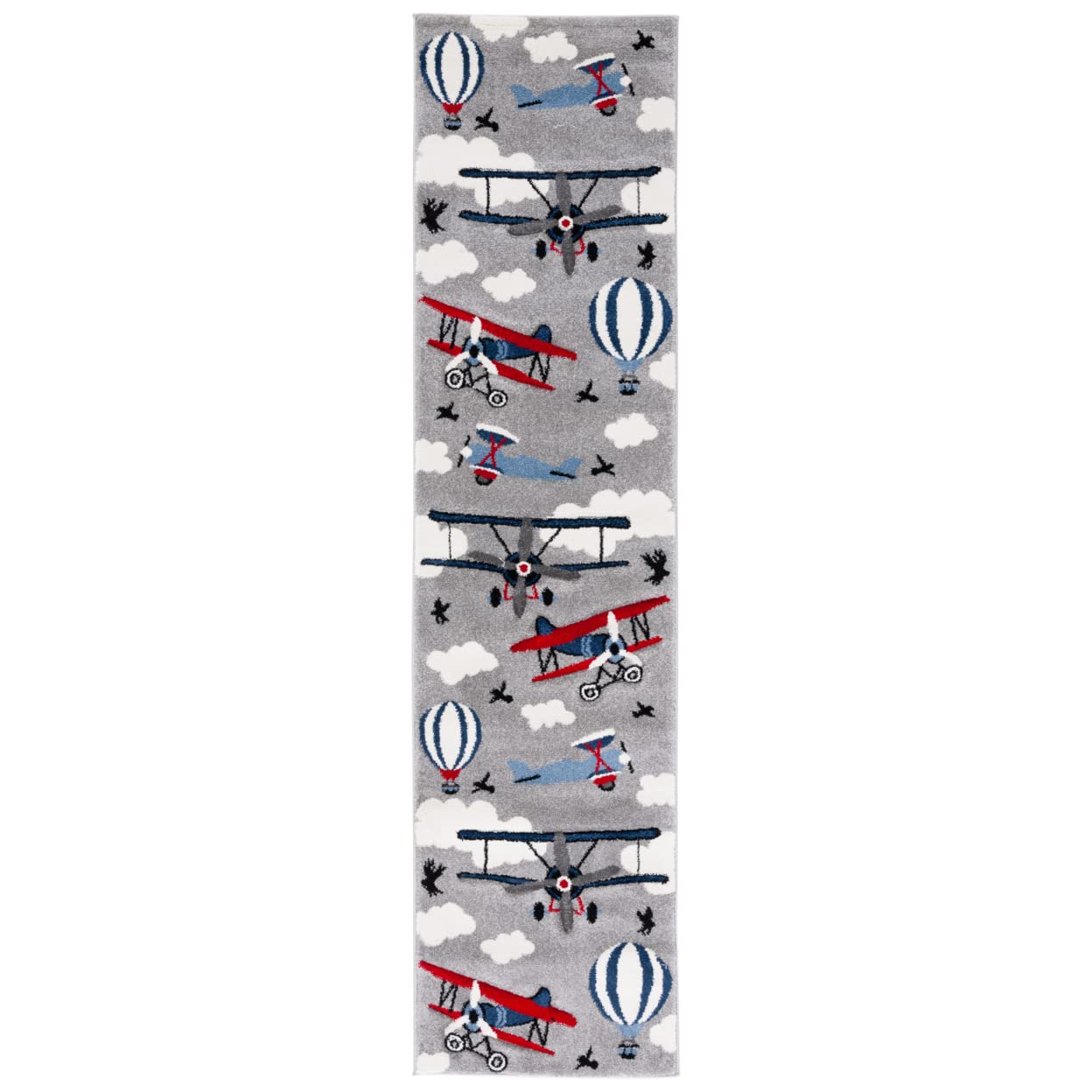 SAFAVIEH Carousel Kids Collection Runner Rug - 23 x 10, Light Grey & Red, Non-Shedding & Easy Care, Ideal for High Traffic Are