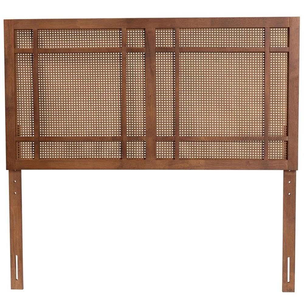 Baxton Studio Katrice Mid-Century Modern Ash Walnut Finished Wood King Size Headboard with Rattan