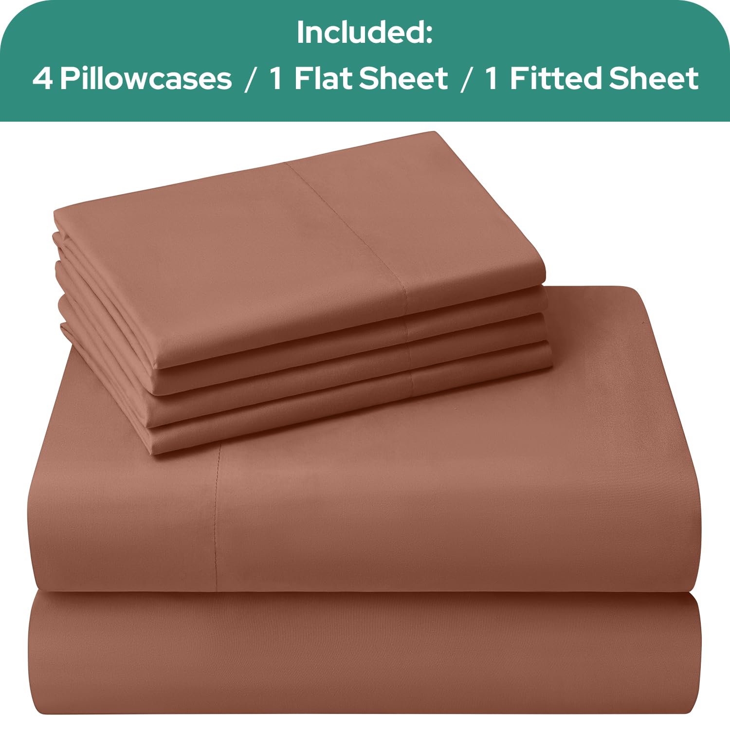 Homeideas Queen Size Bed Sheets - 6 Piece Set (Bronze) - Extra Soft Brushed Microfiber 1800 Bedding Sheets Deep Pocket Wrinkle & Fade Free