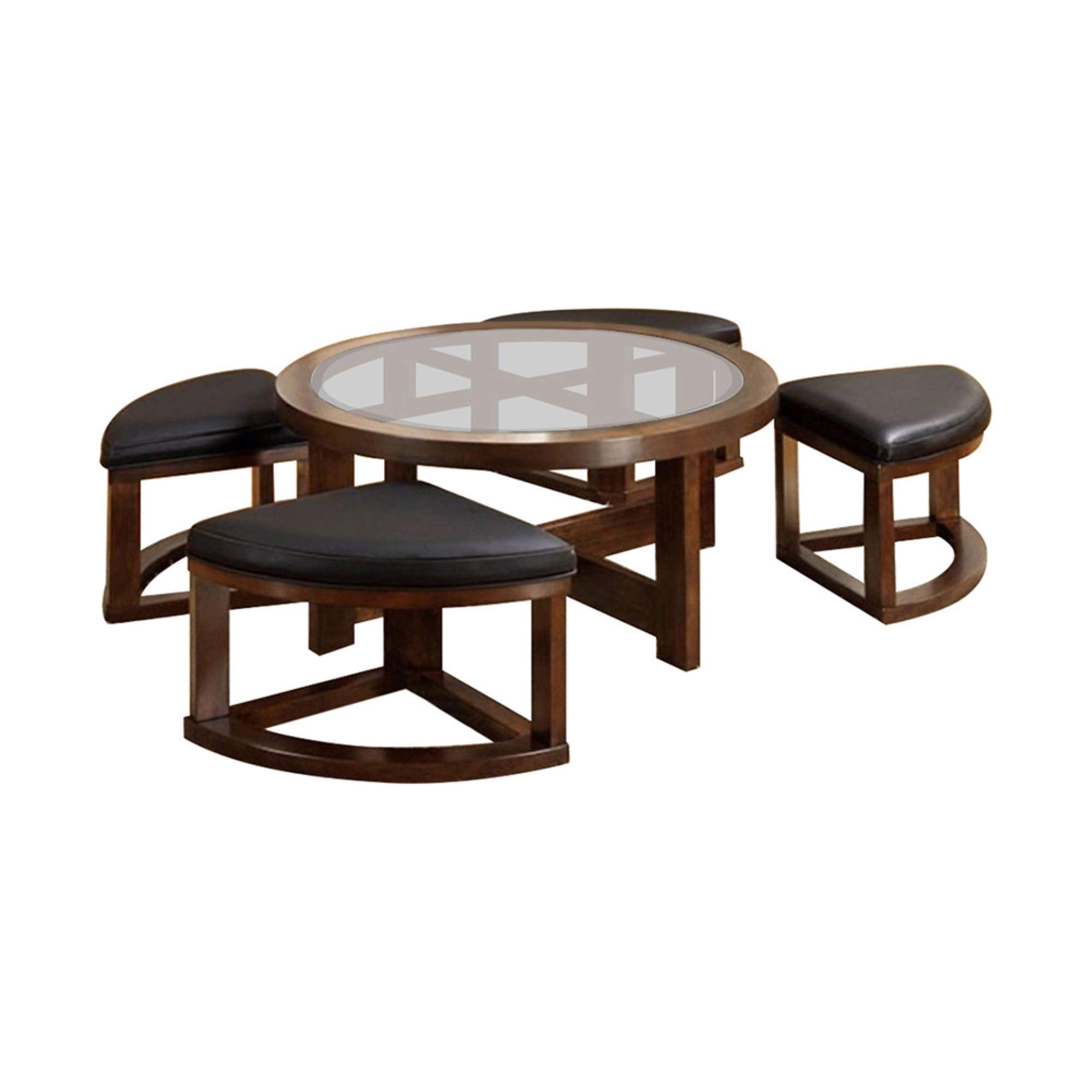 Benjara Benzara Wooden Coffee Table With Glass Top And Ottomans, Brown