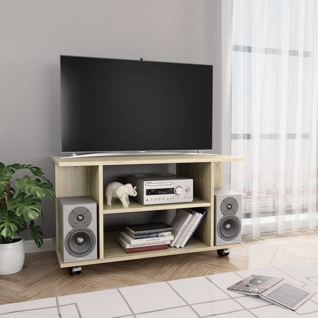 vidaXL TV Stand, TV Unit for Living Room, Sideboard with Castors, Entertainment Center Media Unit Cupboard, Modern Style, Sonoma Oak Engineered Wood
