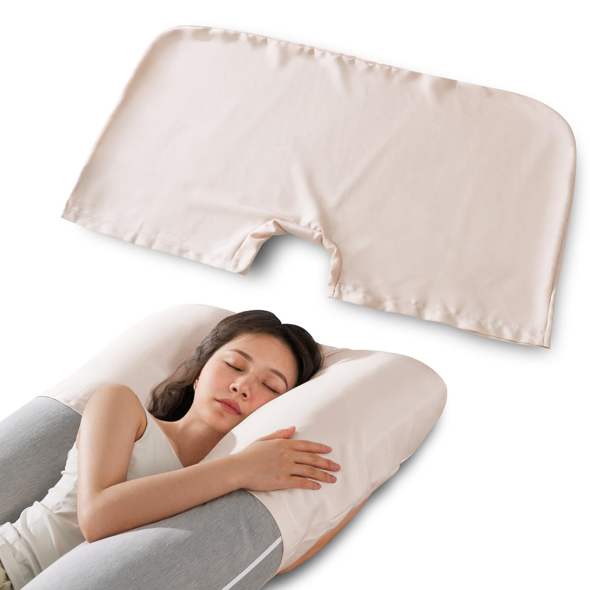 Queen Rose Pregnancy Pillow Cover, Satin Pillowcase For Maternity Body Pillows, Cooling Replacement Case For Sleeping, Fits U &