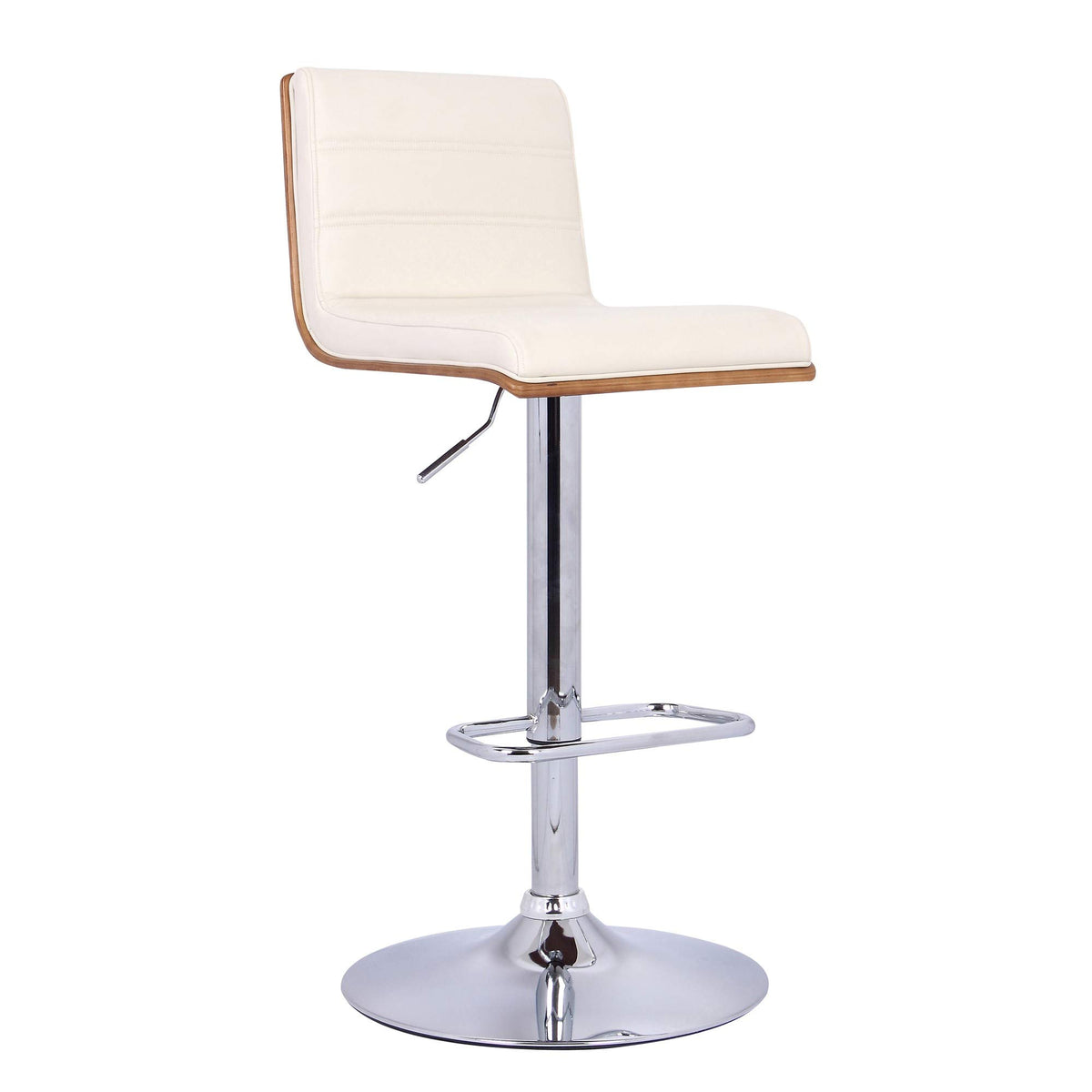 Benjara Wooden Support Faux Leather Barstool With Pedestal Base, Cream And Chrome