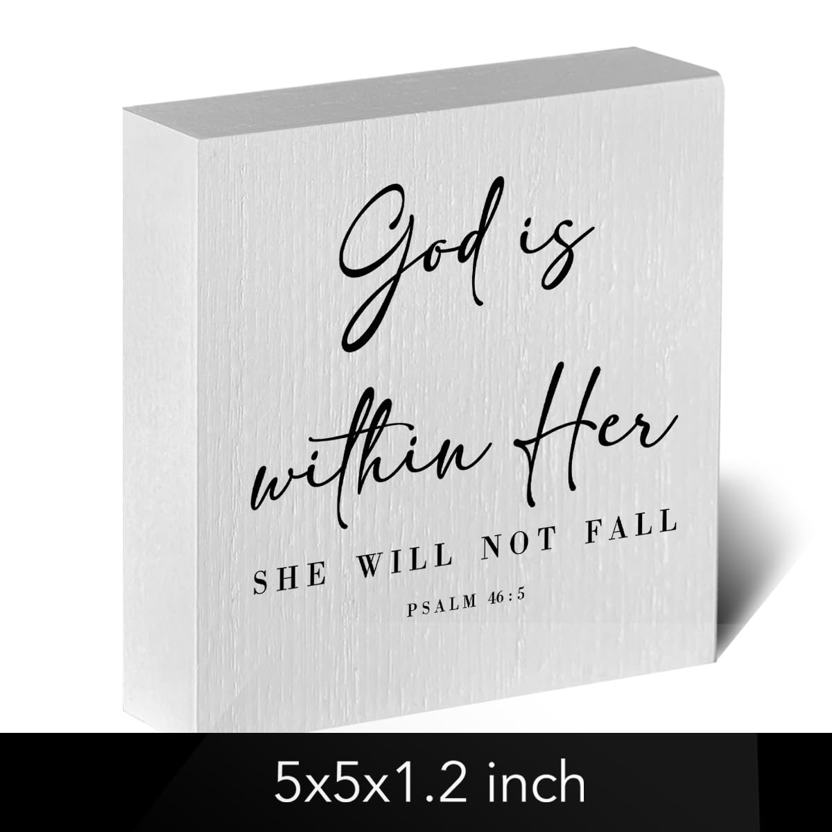 God Is Within Her Bible Verse Artwork Wood Box Sign Rustic Farmhouse Style Psalm 46 : 5 Christian Wood Block Plaque 5 X 5 Inches