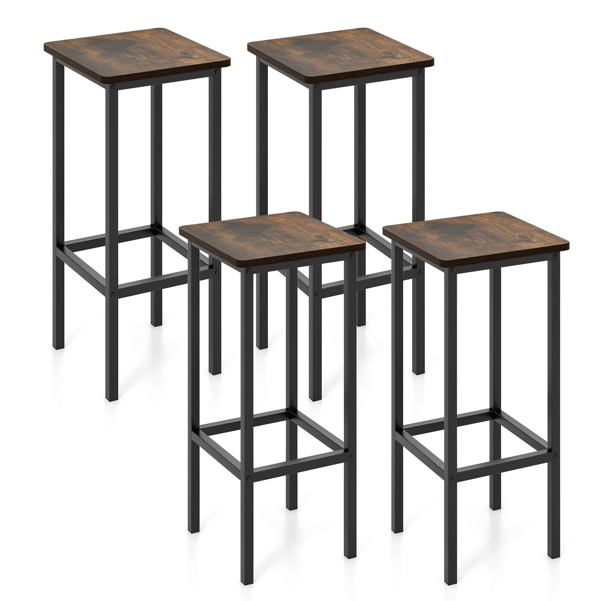 Giantex Metal Bar Stools Set Of 4, 26' Backless Barstools With Footrest, Breakfast Bar Dining Chairs, Industrial Counter Height Stools For Kitchen Island, Home Bar, Dining Room (Rustic Brown)