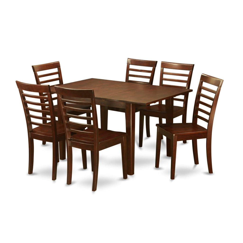 East West Furniture Picasso 7 Piece Modern Set Consist of a Rectangle Wooden Table with Butterfly Leaf and 6 Dining Chairs, 32x60 Inch, Mahogany