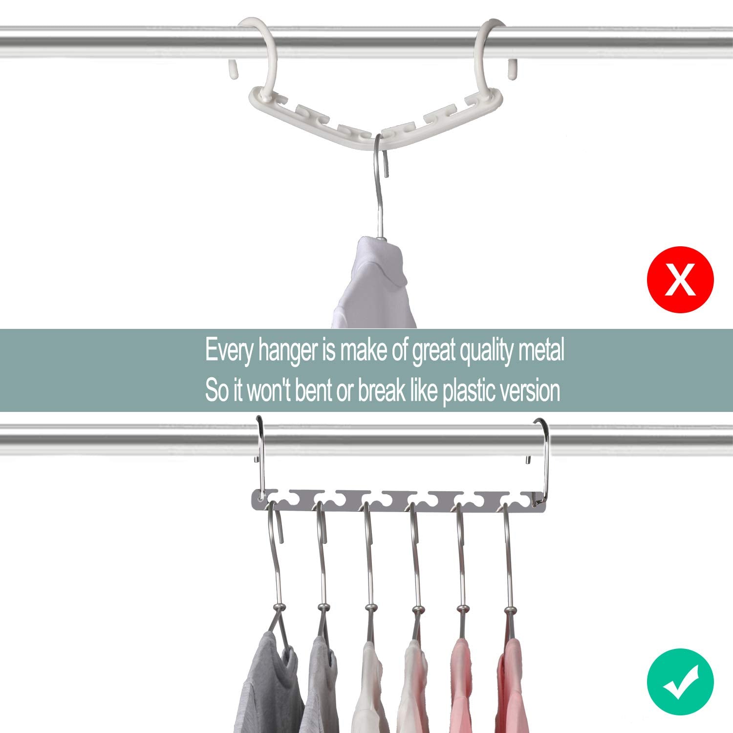 Meetu Space Saving Hangers Metal Clothes Hangers 6X2 Slots Magic Hanger Cascading Hanger Updated Hook Design Closet Organizer Ha