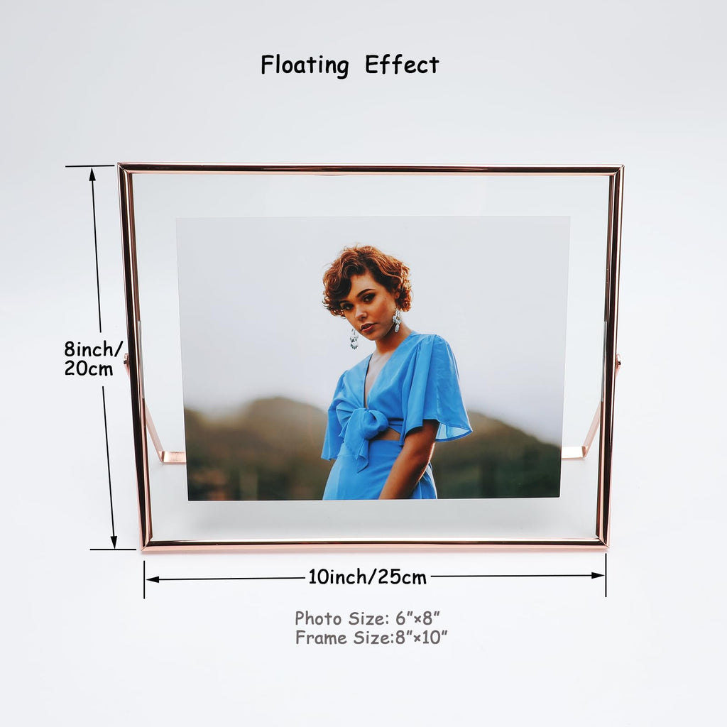 Ahago Rose Gold Floating Frame (8X10   , Horizontal), For Picture 7X9, 6X8, 5X7, Tabletop Shelf Photo Frame, Home Or Office Deco