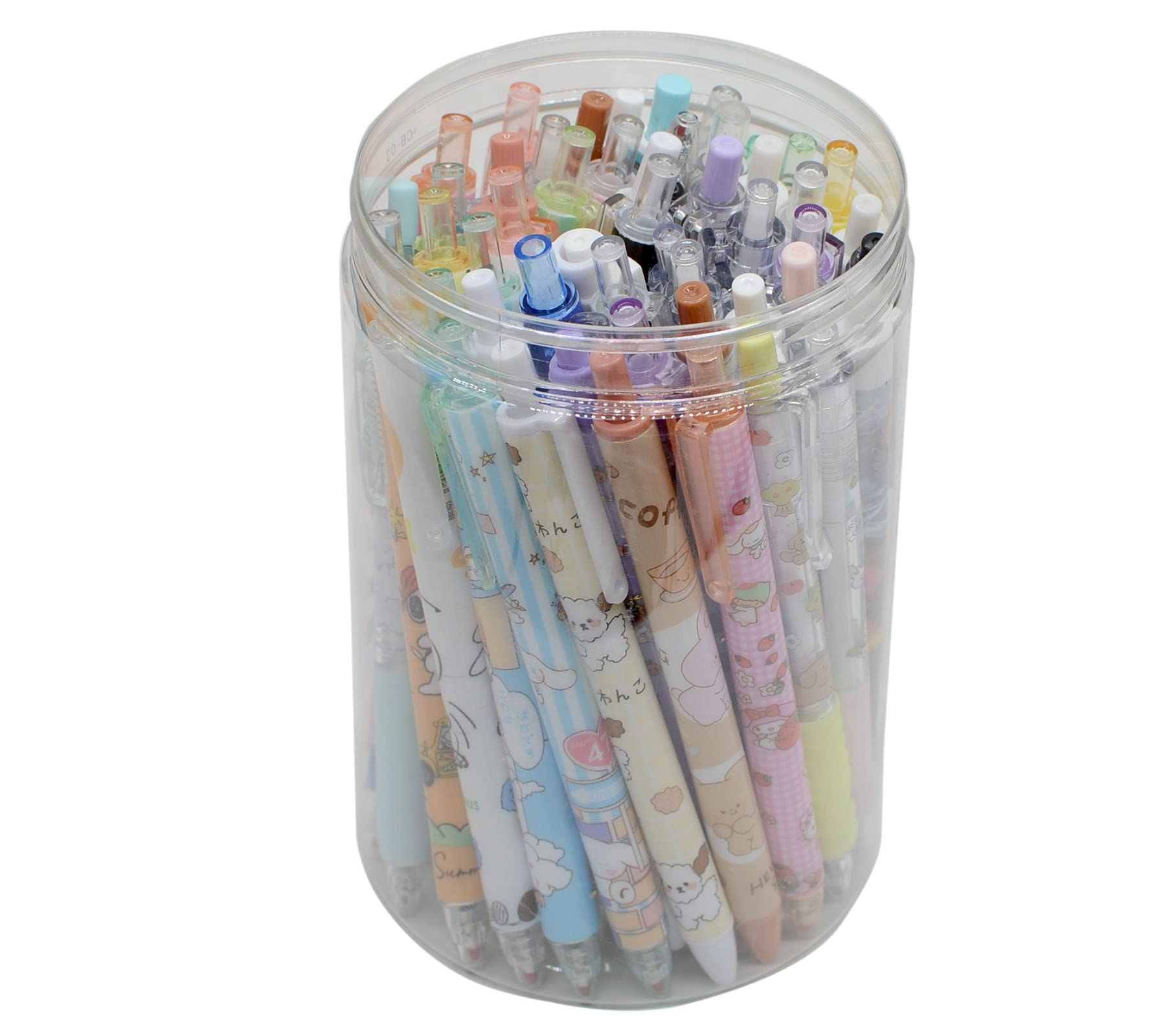 Yikangheng 50 Pcs Fine Point Cute Pens With A Pen Holder, 0.5Mm 50 Different Random Styles Black Ink Kawaii Gel Pens For Office,