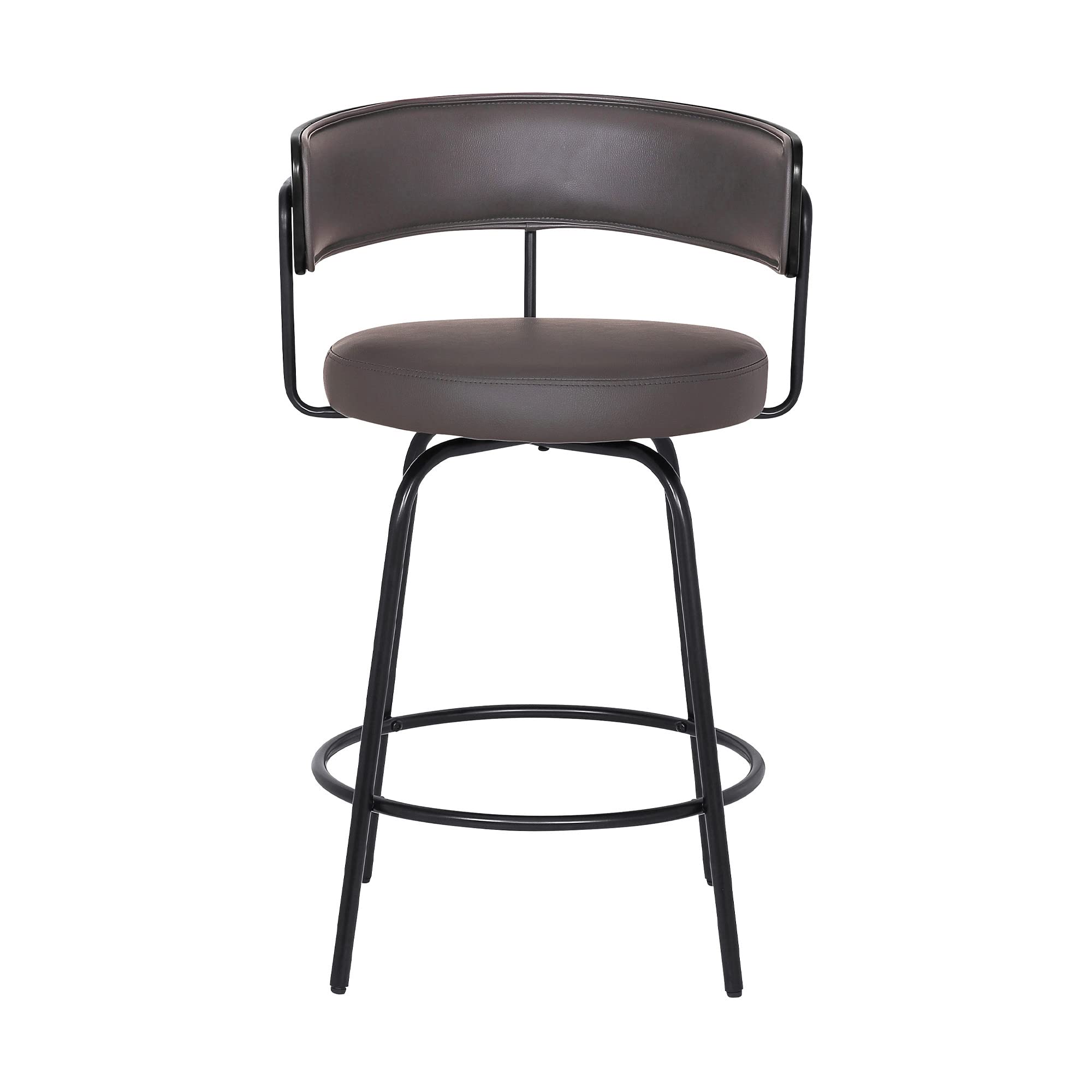 HomeRoots Black Steel,Faux Leather,Plywood 26' Gray Faux Leather Modern Swivel Bar Stool
