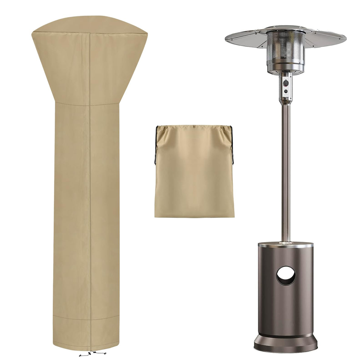 Outdoorlines Waterproof Outdoor Patio Heater Covers With Zipper And Storage Bag, Dust-Proof Uv-Resistant Windproof Propane Heavy Duty Heater Cover For Standing Heater, 1 Pack-89Hx33Dx19B Inch Camel