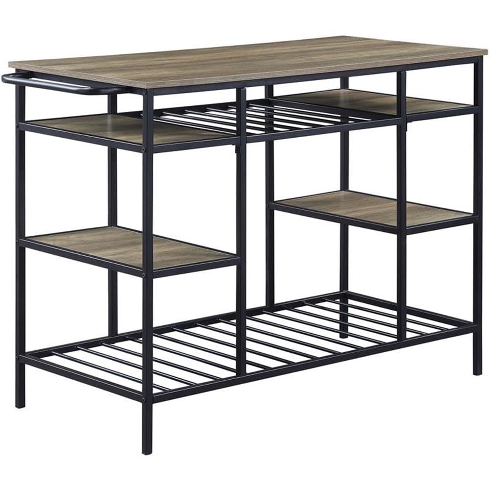 Acme Lona Wooden Top Kitchen Island with Slatted Shelves in Rustic Oak and Black