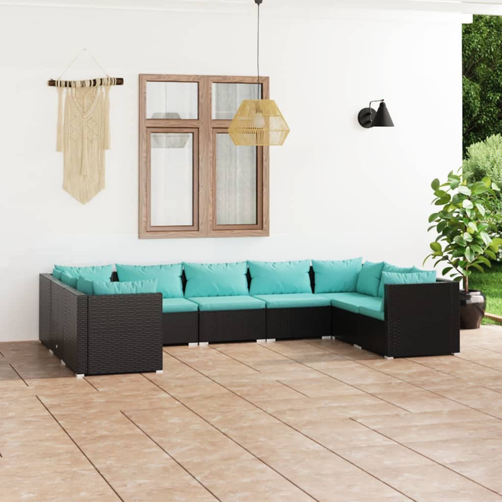 vidaXL Patio Lounge Set 9 Piece with Cushions Garden Outdoor Lawn Yard Terrace Balcony Seat Seating Sofa Furniture Poly Rattan Black